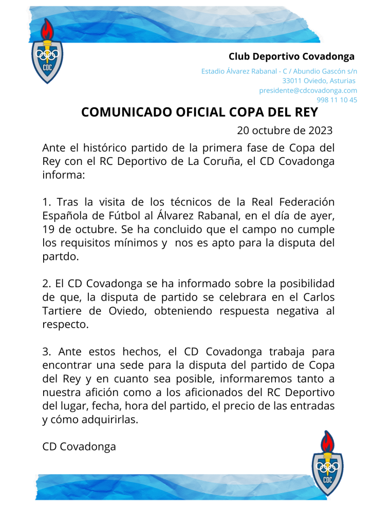 Comunicado Oficial Copa del Rey